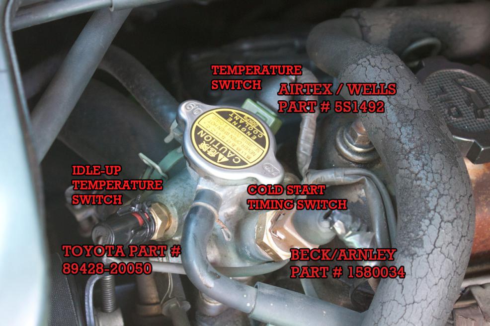 Airtex part numbers for Coolant temp sensor, cold start injector switch